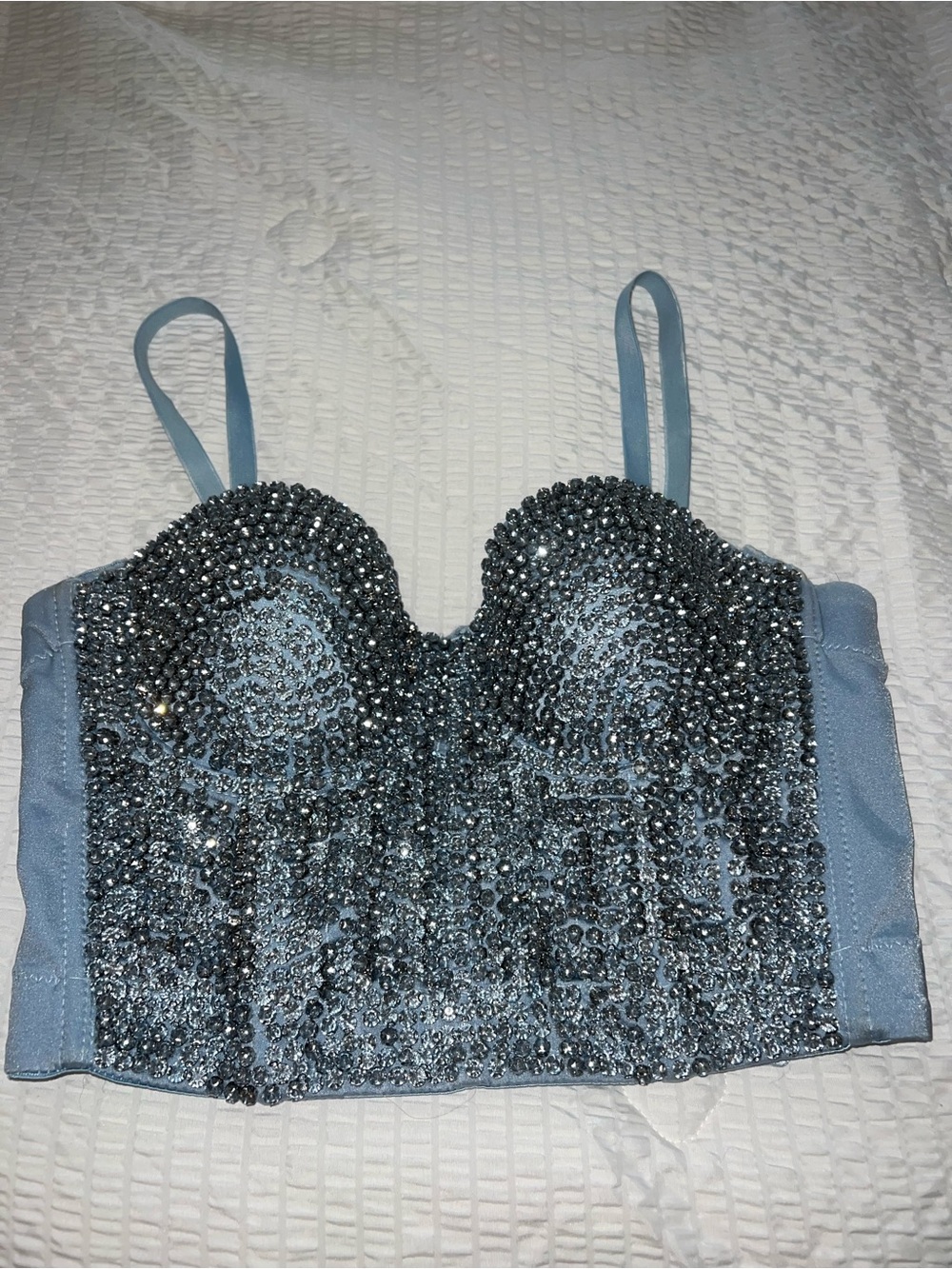 Sparkling Blue Rhinestone Bustier Crop Top